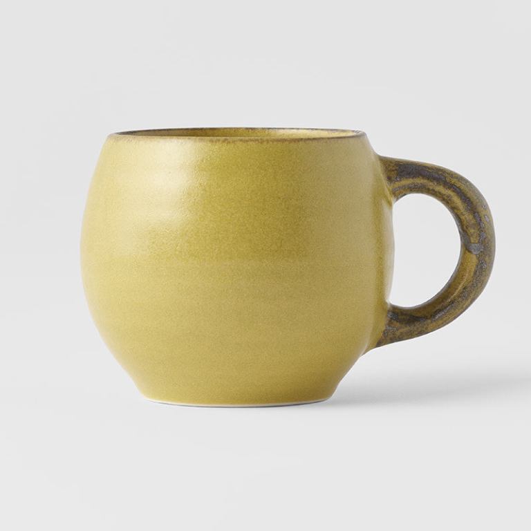 maru mug 300ml mustard glaze Mustard yellow ceramic mug with curved handle