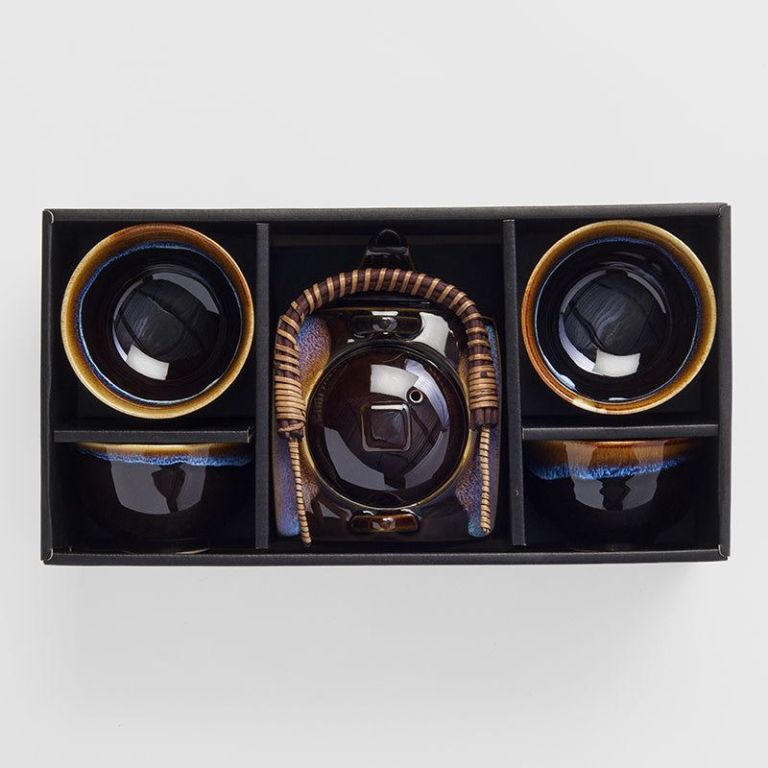tea set 5pcs tenmokku bright blue glaze Boxed ceramic teapot and cups set