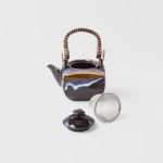 tea set 5pcs tenmokku bright blue glaze Ceramic teapot with woven handle and infuser