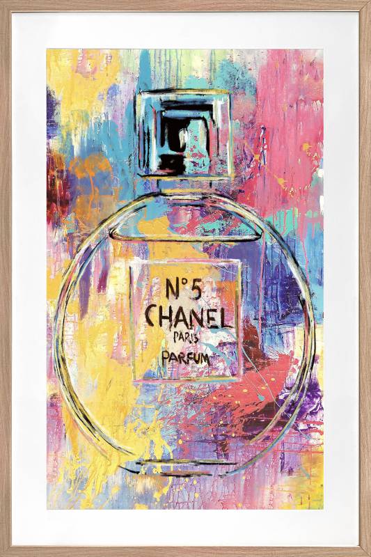 Colourful abstract painting of Chanel No.5 perfume bottle