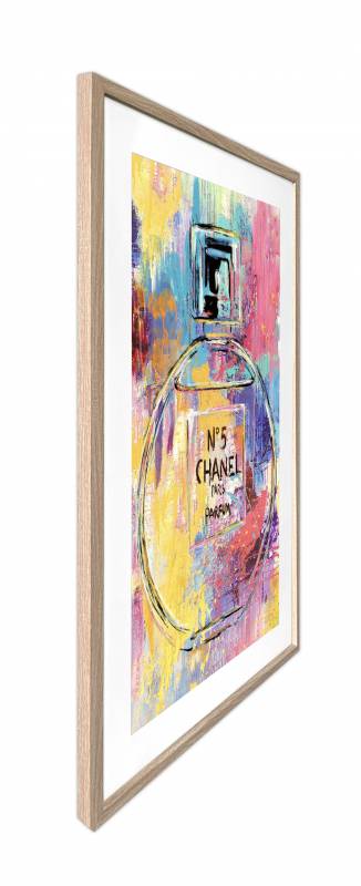 Framed colourful Chanel No.5 bottle artwork