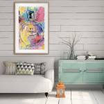 luxury perfume artwork framed w glass front 80x120cm Framed colourful Chanel No.5 artwork above sofa