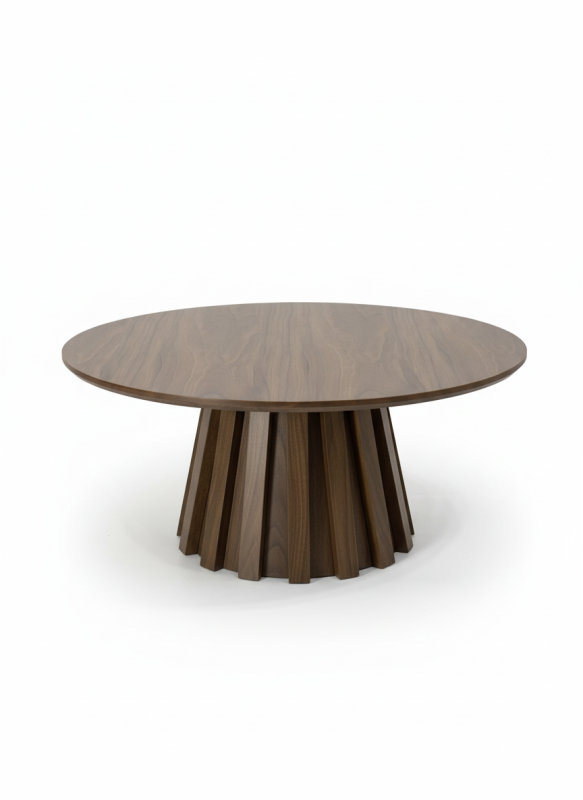 lilibet coffee table 38cm Round wooden dining table with fluted pedestal base