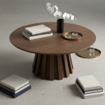 lilibet coffee table 38cm Round wooden coffee table with books and orchids