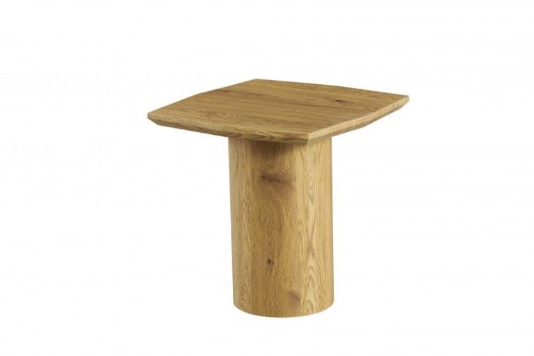 olive side table 50cm Square oak side table with cylindrical base