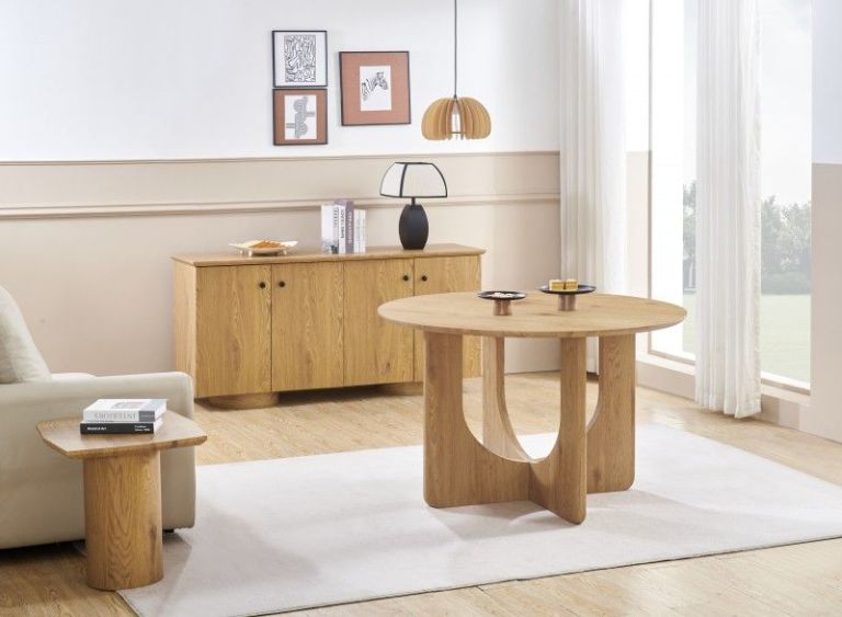 olive side table 50cm Minimalist living room with round wooden table