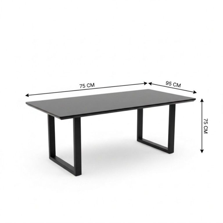 teso dining table 120cm Black rectangular table with dimensions labelled