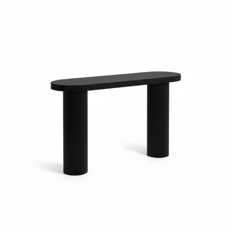 moreland console 80cm Modern black ribbed console table with cylindrical legs