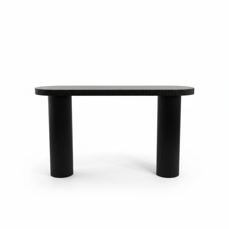 moreland console 80cm Black fluted console table with cylindrical legs