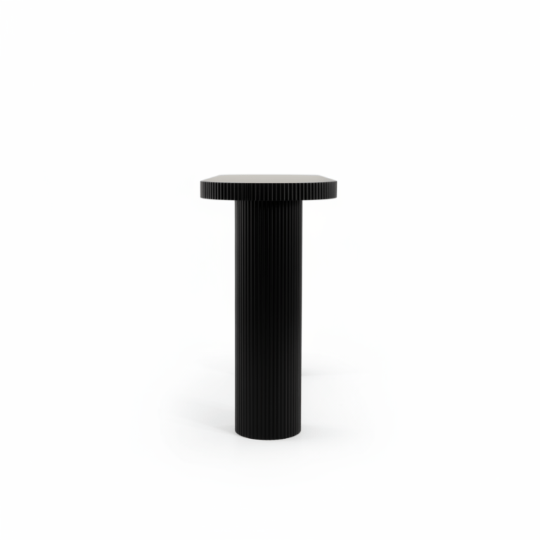 moreland console 80cm Black fluted pedestal side table on white background