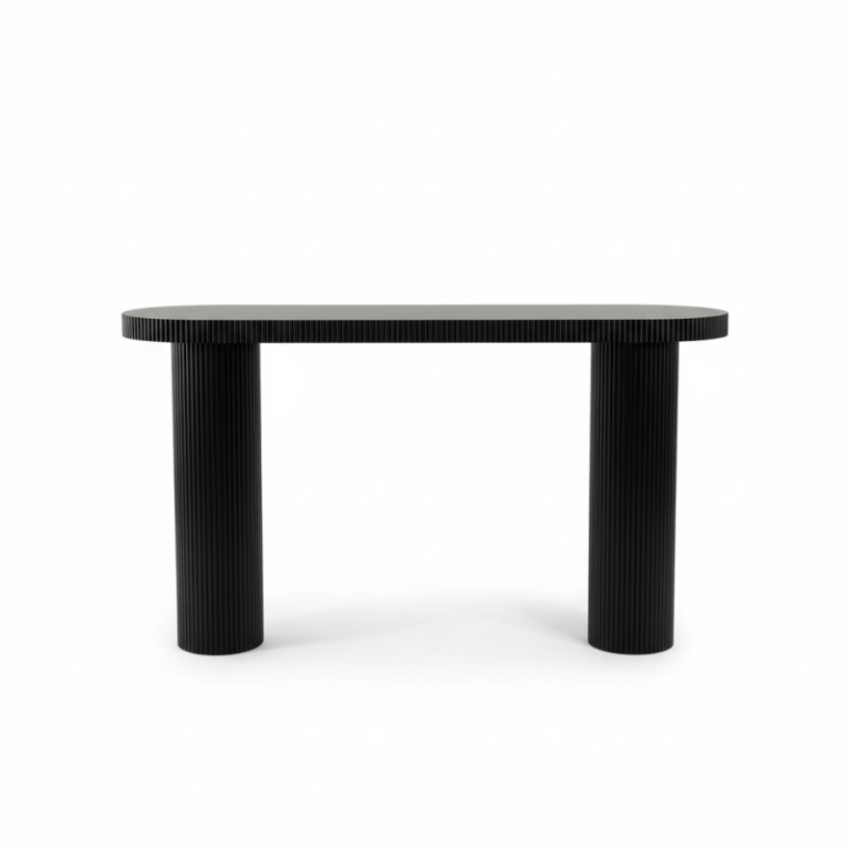 moreland console 80cm Black fluted console table with rounded top