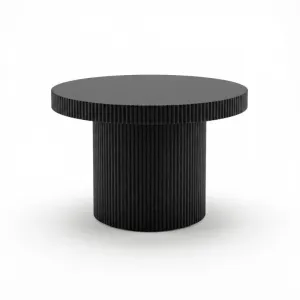 Black round table with fluted cylindrical base