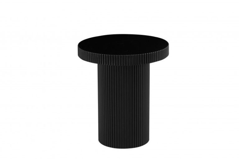 Black ribbed cylindrical side table with round top