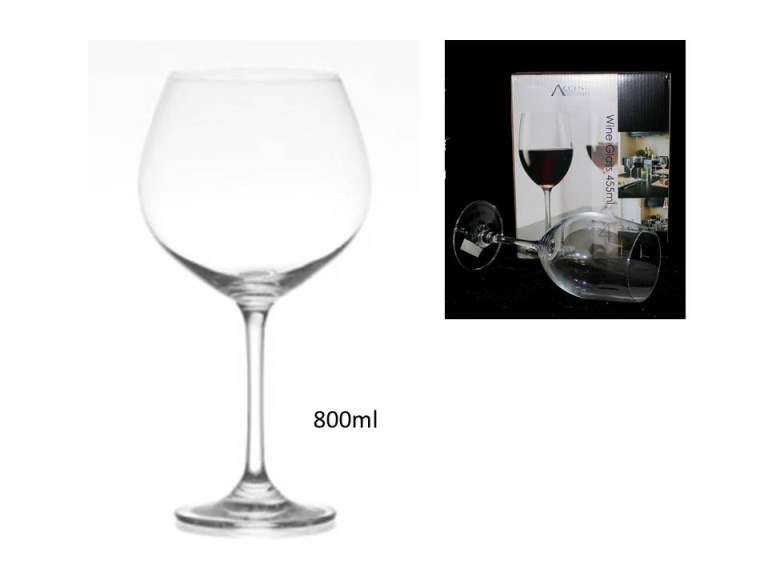 Large 800ml clear wine glass with packaging box