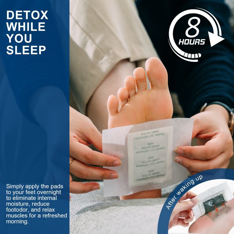 Person applying detox foot pad before sleep