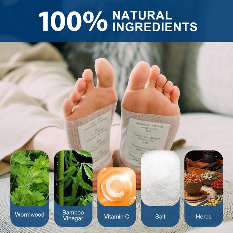 Feet with natural detox patches applied