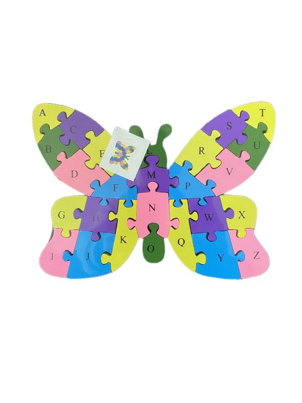 Colourful butterfly alphabet puzzle with A–Z pieces