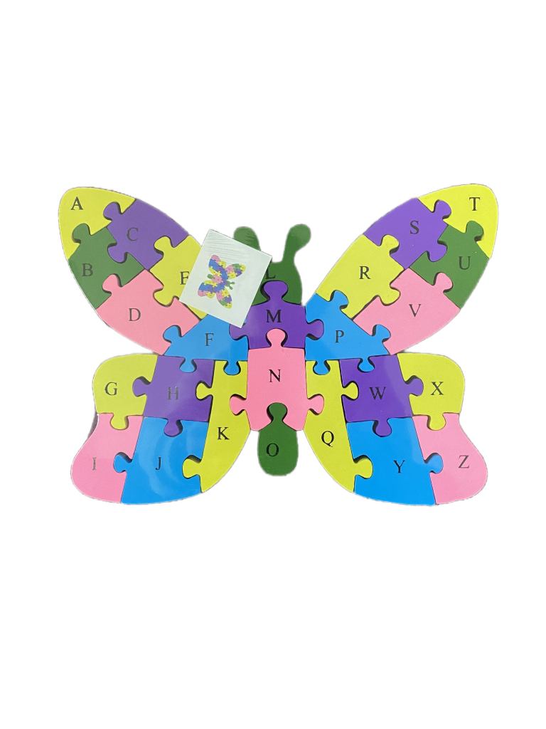 Colourful butterfly alphabet puzzle with A–Z pieces