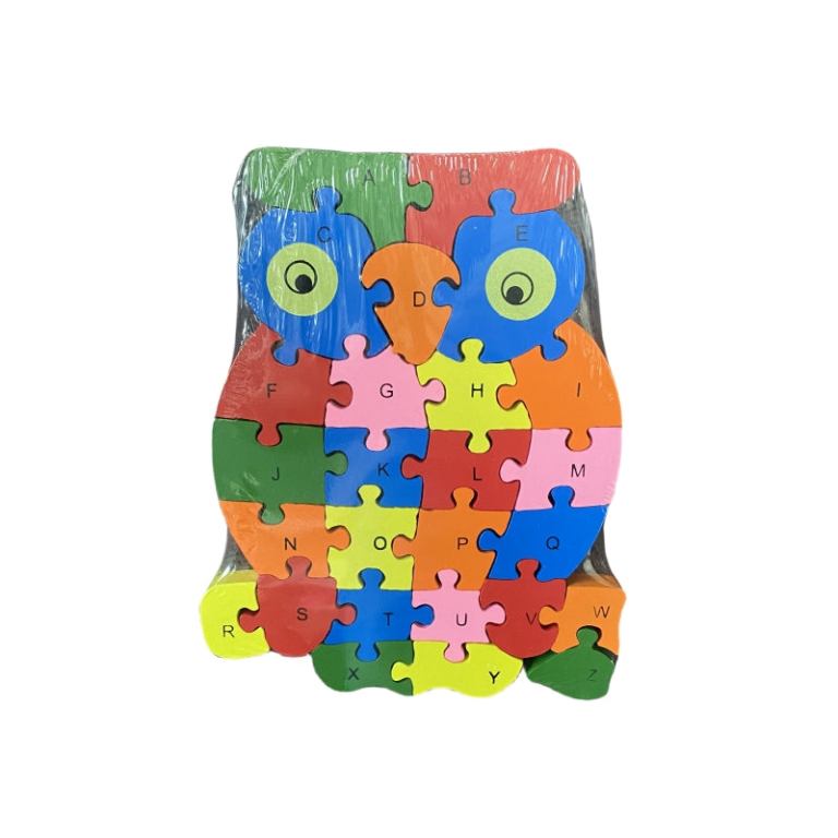 Colourful wooden owl alphabet puzzle toy