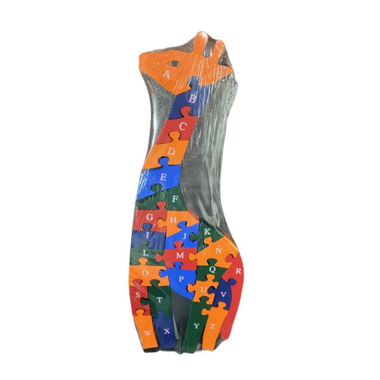 Colourful wooden alphabet puzzle shaped like a cat