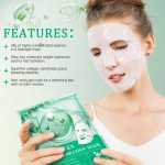 collagen real deep facial sheet mask for women deep moisturizing overnight sleeping Woman wearing hydrogel face mask holding green package