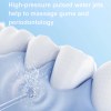 Water jet cleaning along gumline between teeth