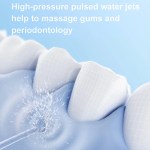 Water jet cleaning along gumline between teeth