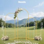 arch backdrop stand, set of 3, 1.8/1.5/1.2 m, stable structure, easy assembly, gold metal arch backdrop stand for wedding, birthday party, graduation, celebration, and ceremony decoration Gold wedding arch frames with floral decorations outdoors