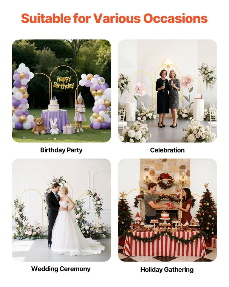 arch backdrop stand, set of 3, 1.8/1.5/1.2 m, stable structure, easy assembly, gold metal arch backdrop stand for wedding, birthday party, graduation, celebration, and ceremony decoration Event backdrops for birthdays, weddings and celebrations