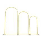 arch backdrop stand, set of 3, 1.8/1.5/1.2 m, stable structure, easy assembly, gold metal arch backdrop stand for wedding, birthday party, graduation, celebration, and ceremony decoration Three yellow metal arch frames in varying sizes