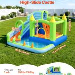 Inflatable high-slide water castle in backyard