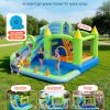 inflatable bounce house, 3.4 x 3.74 x 2.13 m inflatable bounce house water slide, bouncer castle with castle bounces, basketball hoop, splash pool & water ring toss, for 3 to 4 kids ages 3 to 8 Kids playing on inflatable water slide in park
