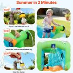 Toddler playing with inflatable backyard water sprinkler