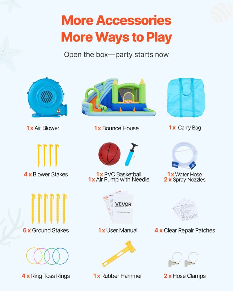 Inflatable bounce house accessories and included items
