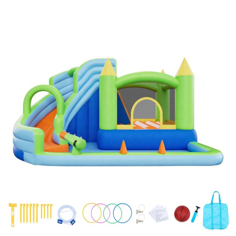 Colourful inflatable kids water slide and bouncy castle