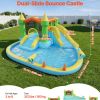 inflatable bounce house, 3.82 x 3.98 x 1.97 m inflatable bounce house water slide, bouncer castle with castle bounces, basketball hoop, splash pool & water ring toss, for 3 to 4 kids ages 3 to 8 Inflatable dual-slide bounce castle with splash pool