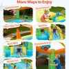 inflatable bounce house, 3.82 x 3.98 x 1.97 m inflatable bounce house water slide, bouncer castle with castle bounces, basketball hoop, splash pool & water ring toss, for 3 to 4 kids ages 3 to 8 Kids playing on inflatable water park with slides