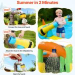inflatable bounce house, 3.82 x 3.98 x 1.97 m inflatable bounce house water slide, bouncer castle with castle bounces, basketball hoop, splash pool & water ring toss, for 3 to 4 kids ages 3 to 8 Three-step setup for inflatable summer water slide