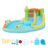 inflatable bounce house, 3.82 x 3.98 x 1.97 m inflatable bounce house water slide, bouncer castle with castle bounces, basketball hoop, splash pool & water ring toss, for 3 to 4 kids ages 3 to 8 Inflatable kids water slide splash play centre