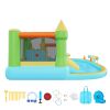 inflatable bounce house, 3.82 x 3.98 x 1.97 m inflatable bounce house water slide, bouncer castle with castle bounces, basketball hoop, splash pool & water ring toss, for 3 to 4 kids ages 3 to 8 Inflatable kids water slide jumping castle with pool
