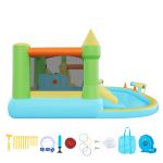 inflatable bounce house, 3.82 x 3.98 x 1.97 m inflatable bounce house water slide, bouncer castle with castle bounces, basketball hoop, splash pool & water ring toss, for 3 to 4 kids ages 3 to 8 Inflatable kids water slide jumping castle with pool