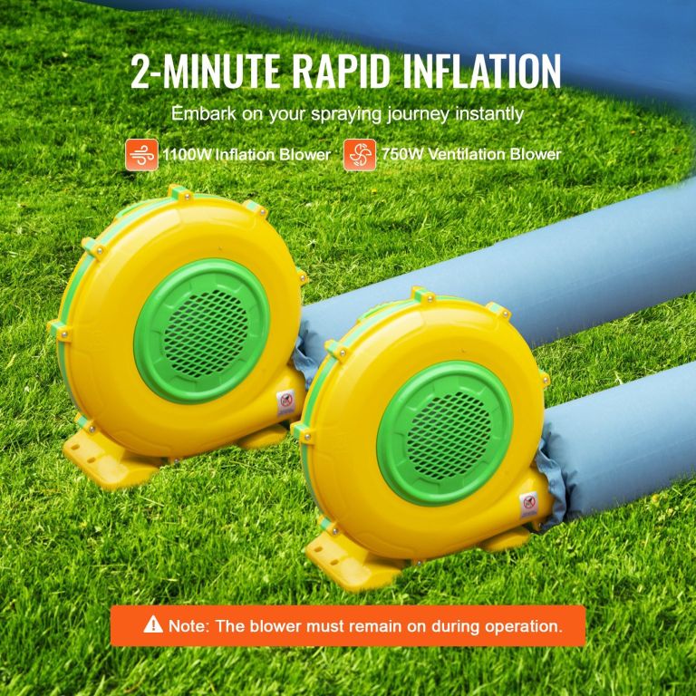 1100W and 750W inflatable blowers on grass