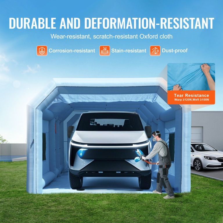 Inflatable car spray booth with vehicle inside