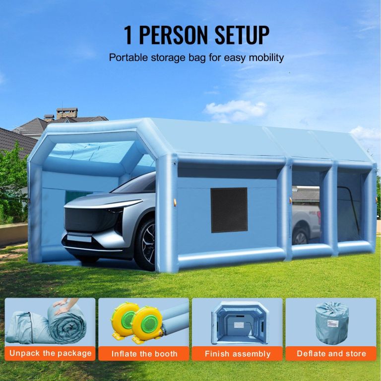 Inflatable portable car garage set up outdoors