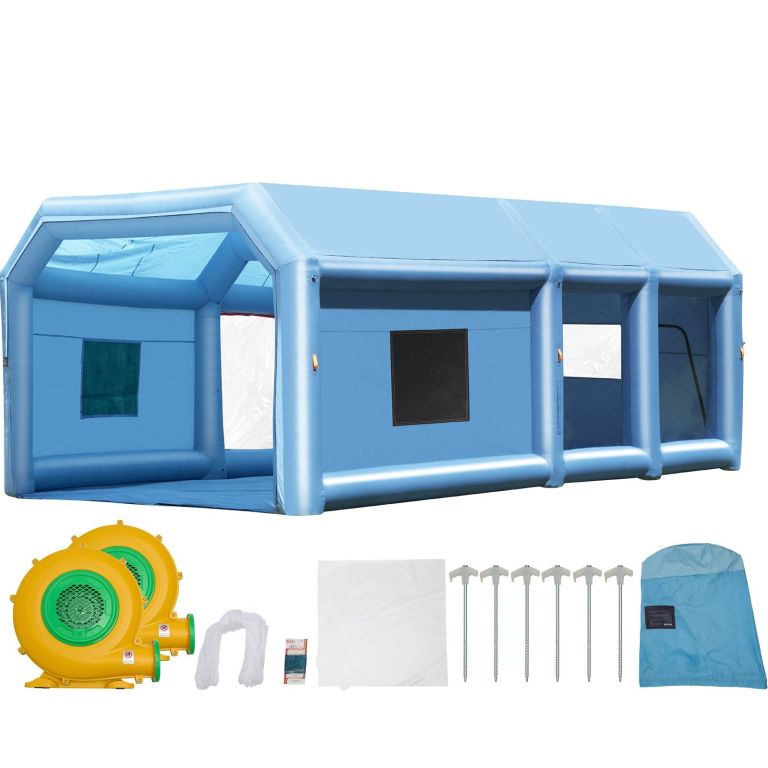 Large blue inflatable shelter with accessories