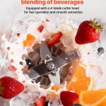 Blender blades mixing fruit, ice and milk