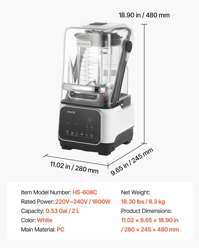 Commercial blender with sound enclosure and dimensions