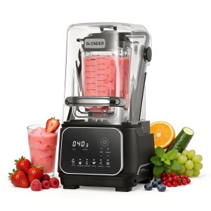 Modern blender with fresh fruit smoothie and ingredients
