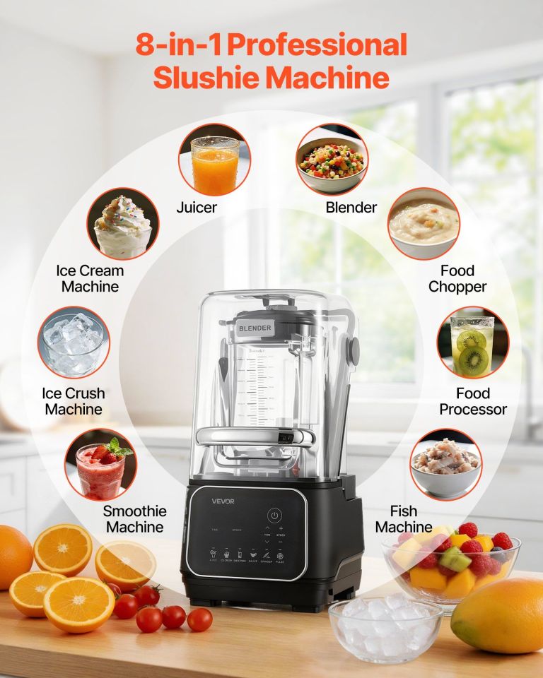 8-in-1 professional slushie machine blender on kitchen bench