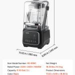 Commercial soundproof blender with dimensions and specifications